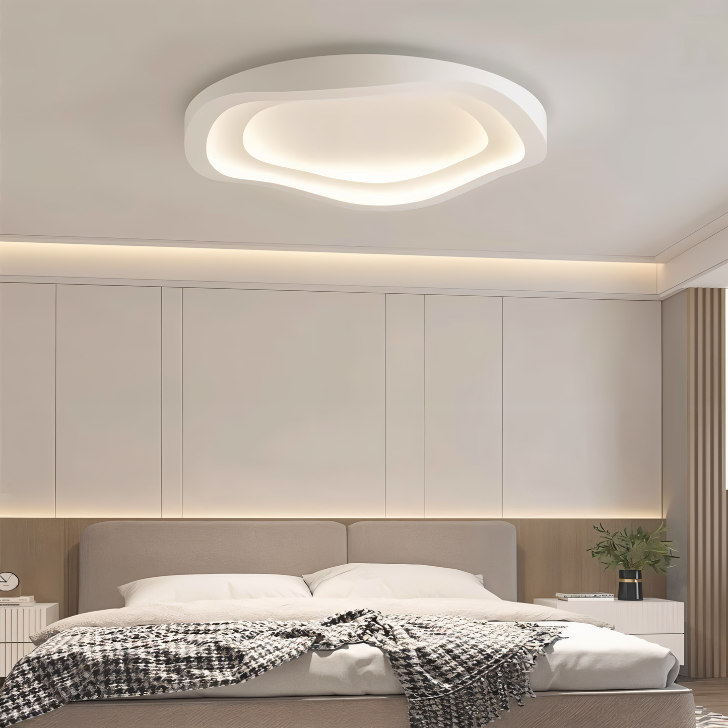 Kurvet hvid loftslampe - minimalistisk, dæmpbar, indbygget led-lampe