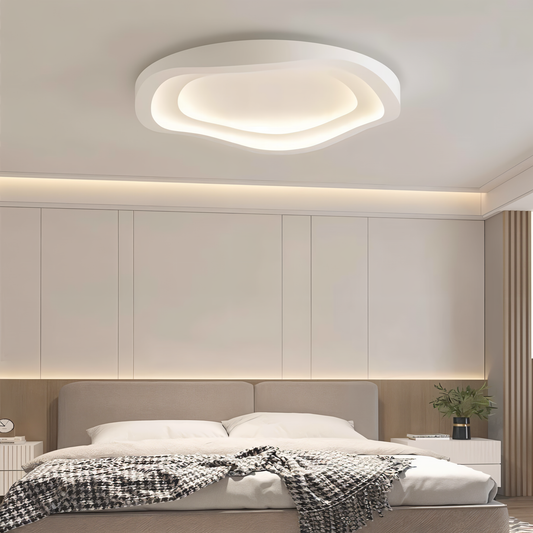 Kurvet hvid loftslampe - minimalistisk, dæmpbar, indbygget led-lampe