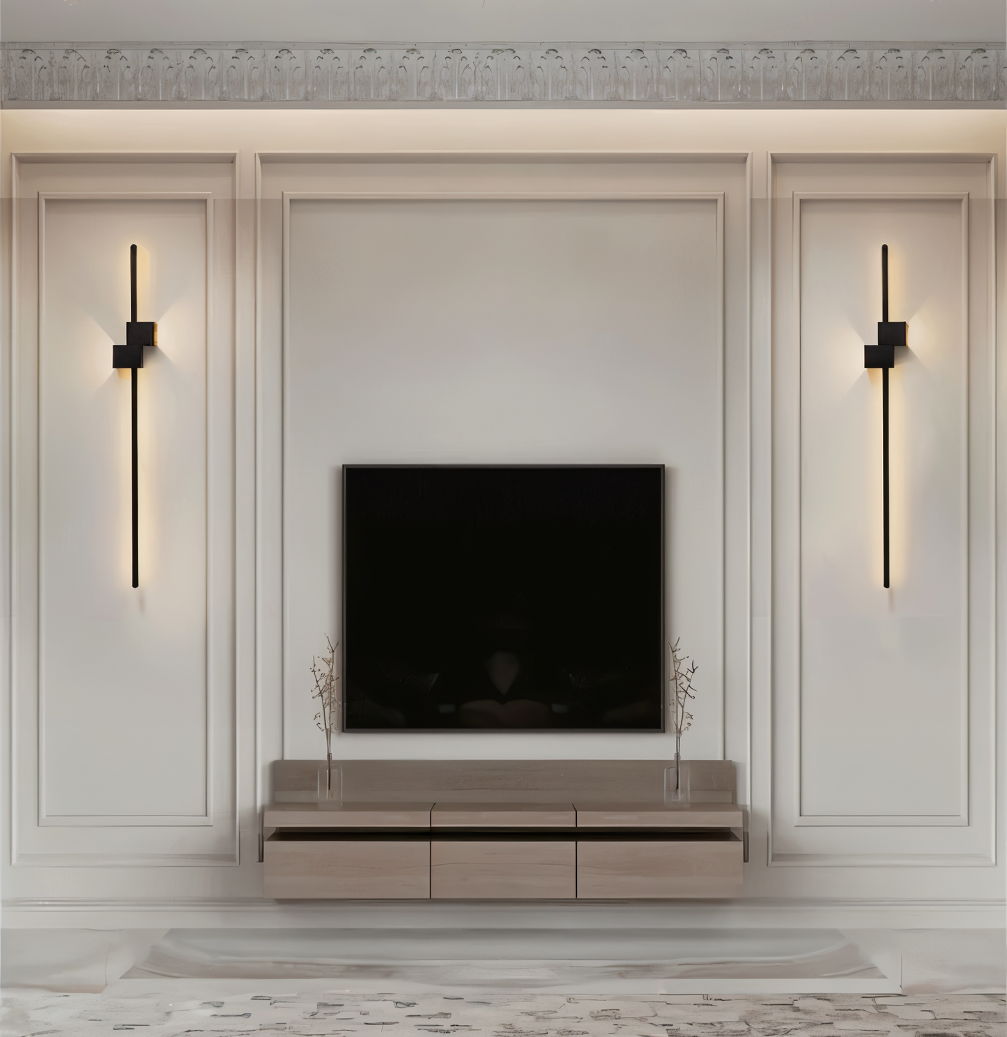 The line væglampe - minimalistisk sort lang led-væglampe