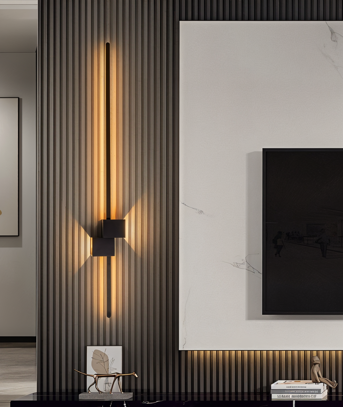 The line væglampe - minimalistisk sort lang led-væglampe