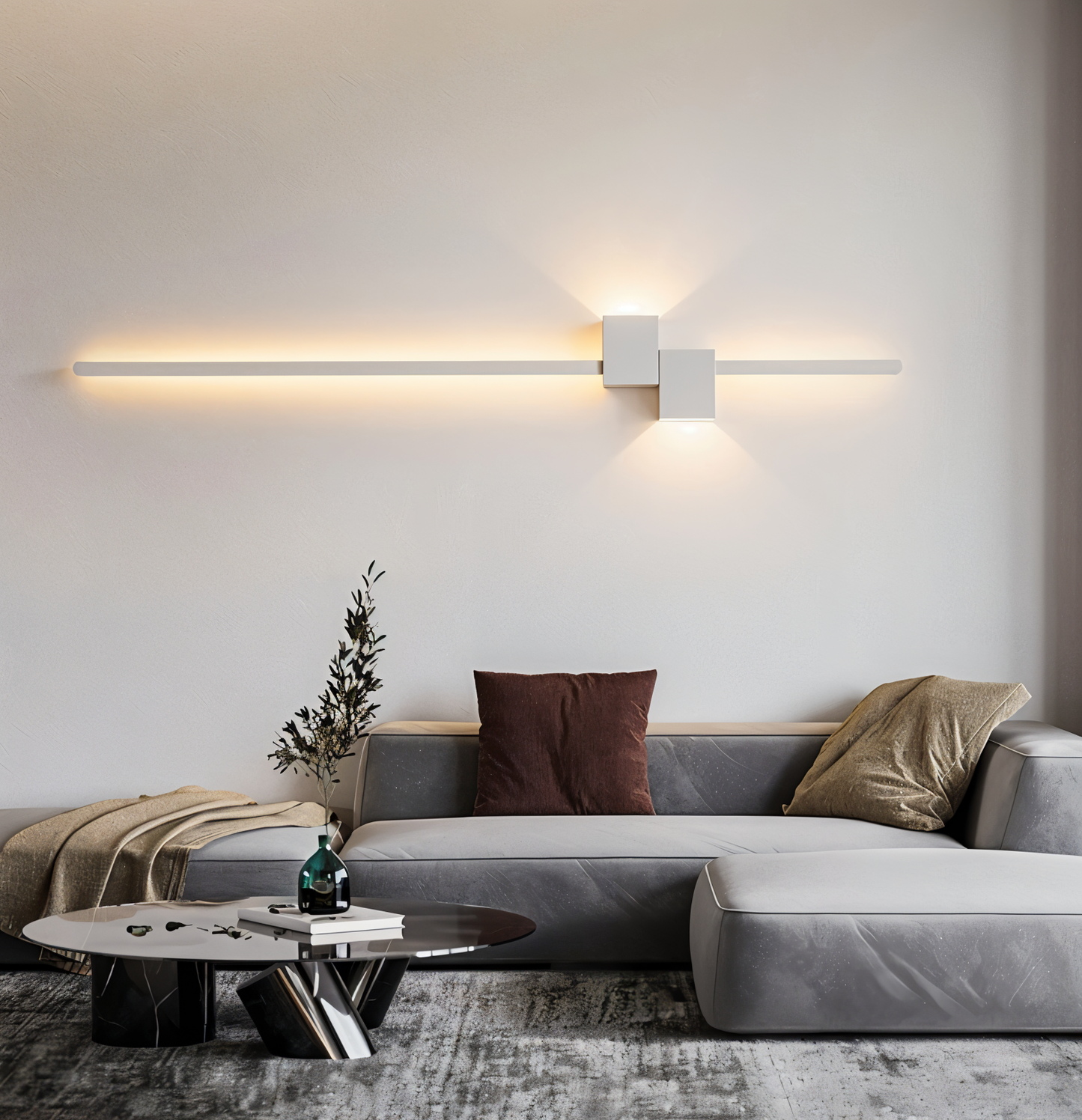The line væglampe - minimalistisk sort lang led-væglampe