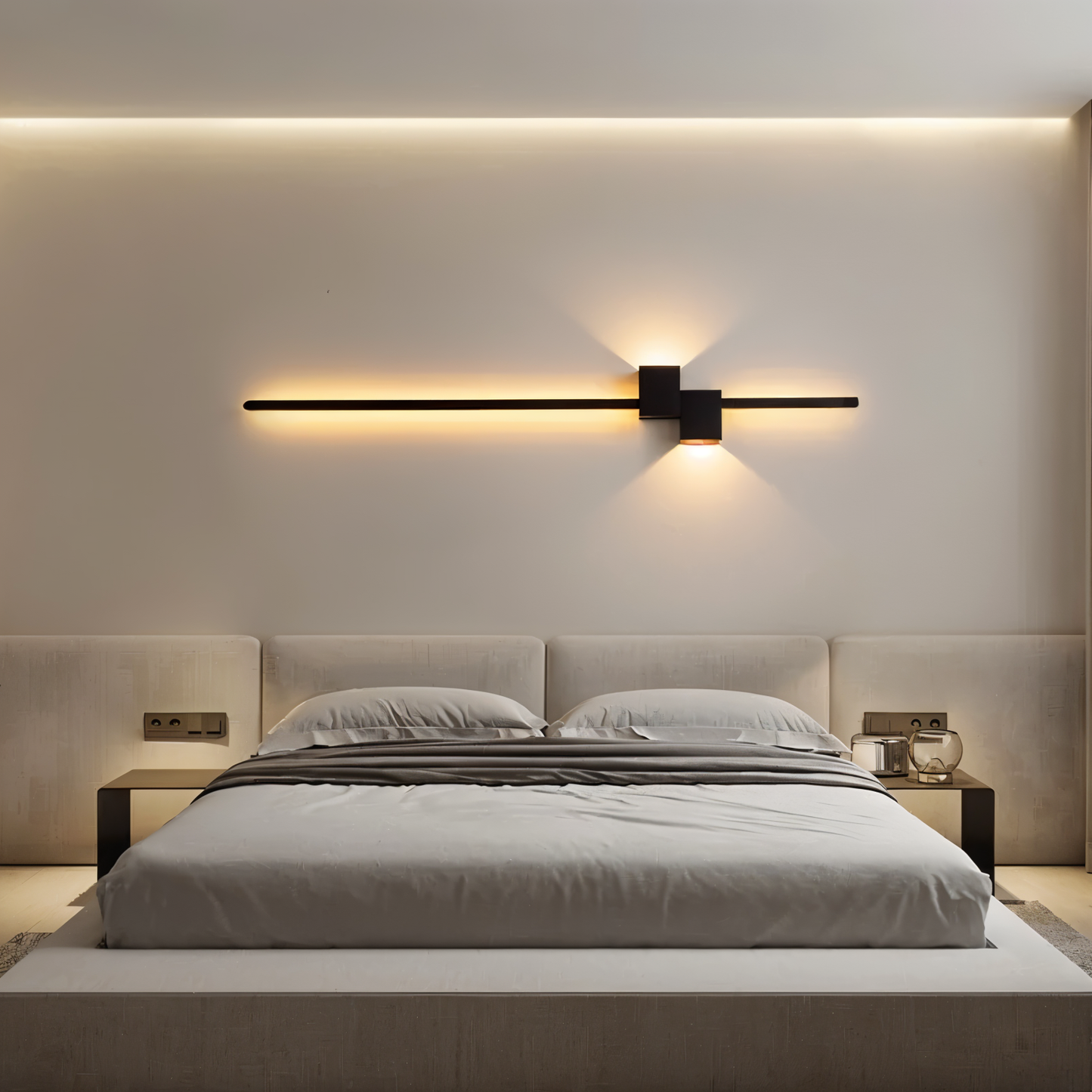 The line væglampe - minimalistisk sort lang led-væglampe