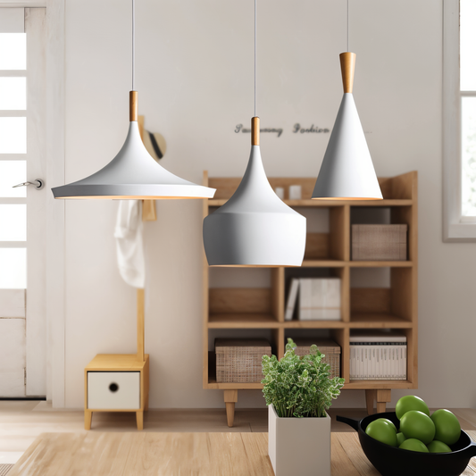 Lofty led pendel - moderne sort-hvid geometrisk pendel til interiør