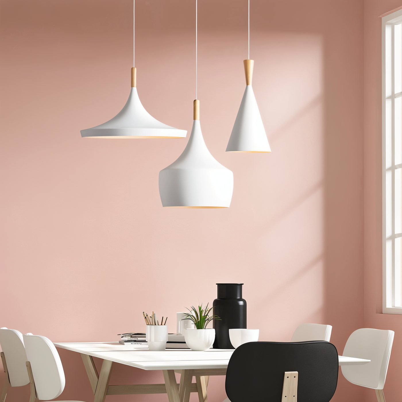 Lofty led pendel - moderne sort-hvid geometrisk pendel til interiør
