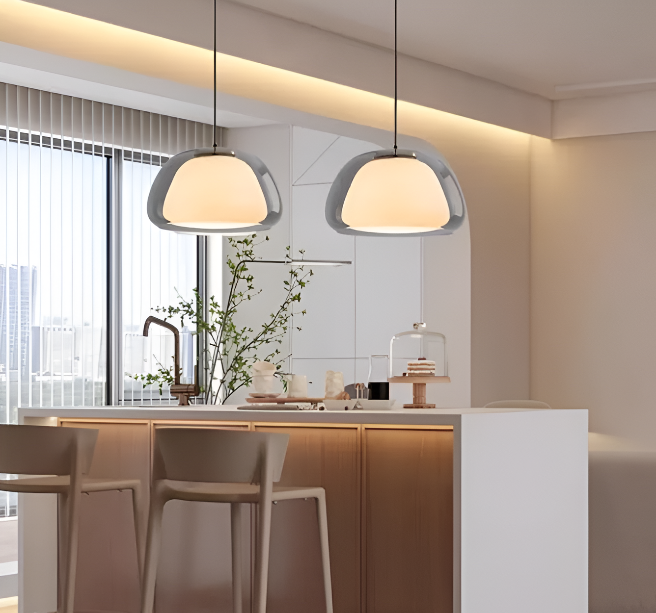 Lustrejell - moderne pendel i cremefarvet glas - gennemsigtig jelly led-hængelampe