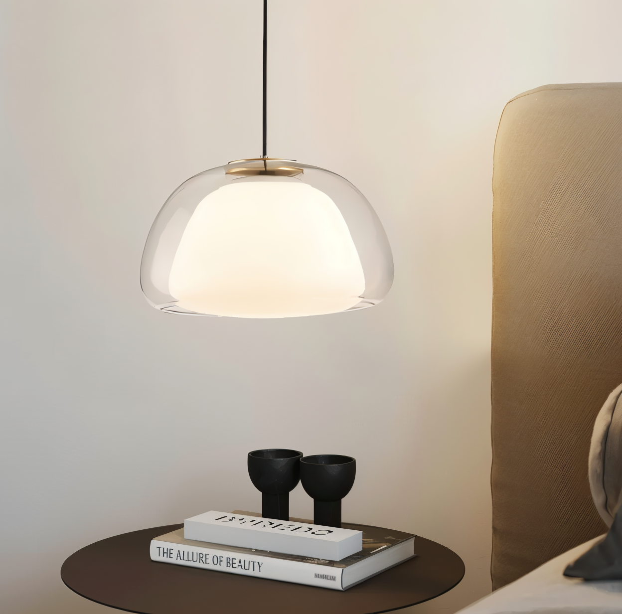 Lustrejell - moderne pendel i cremefarvet glas - gennemsigtig jelly led-hængelampe