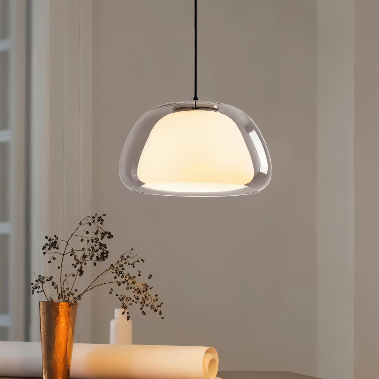 Lustrejell - moderne pendel i cremefarvet glas - gennemsigtig jelly led-hængelampe