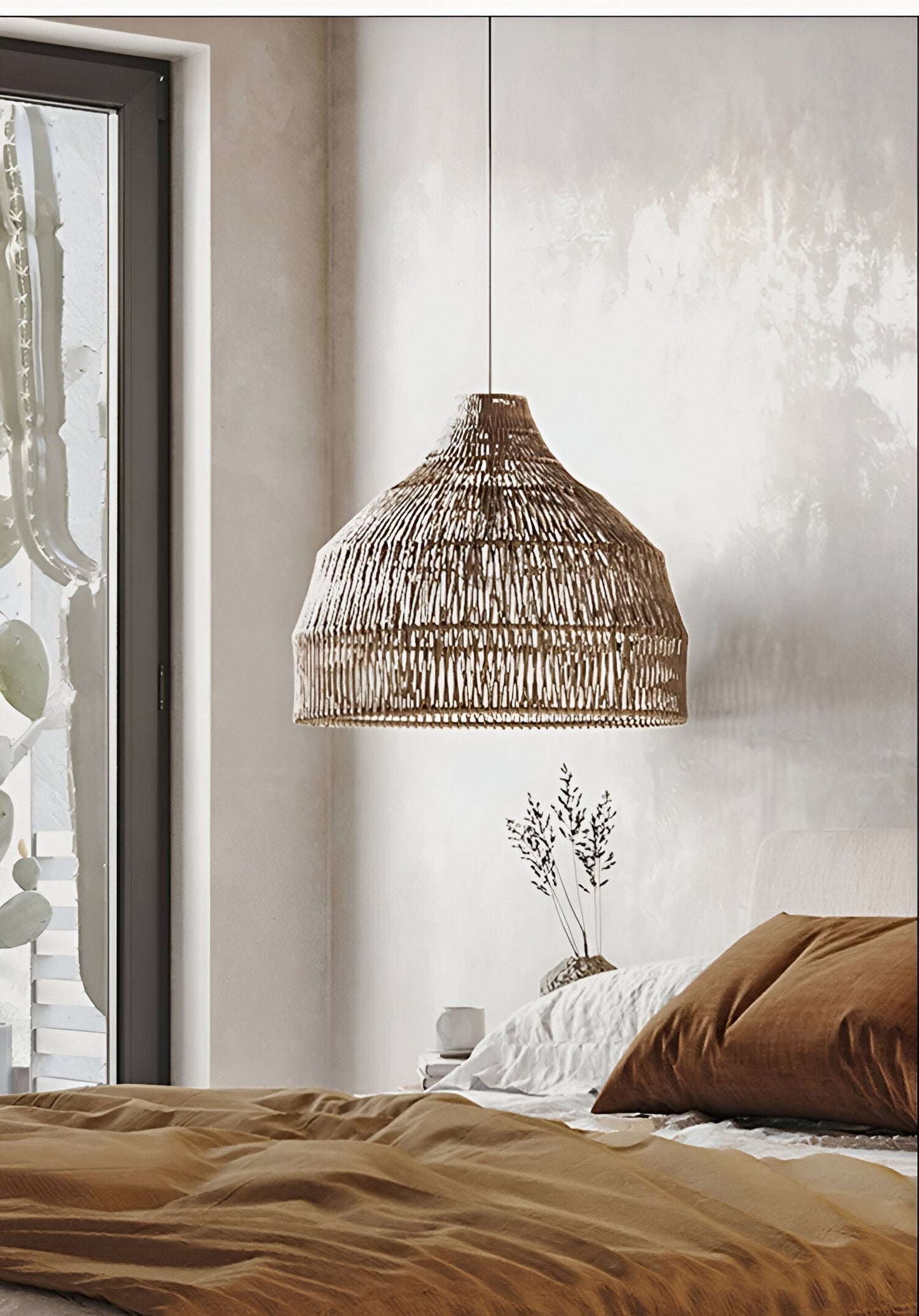 Hatwicker pendellampe - hængelampe i brun-beige konisk rattan - nedadrettet lys