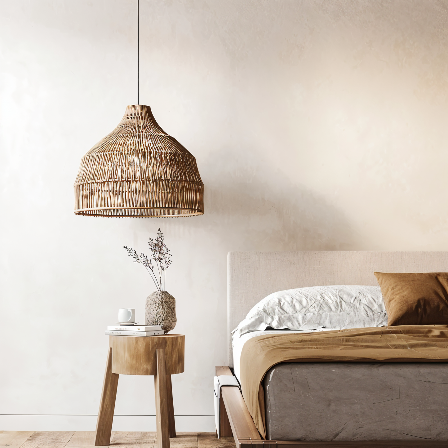 Hatwicker pendellampe - hængelampe i brun-beige konisk rattan - nedadrettet lys