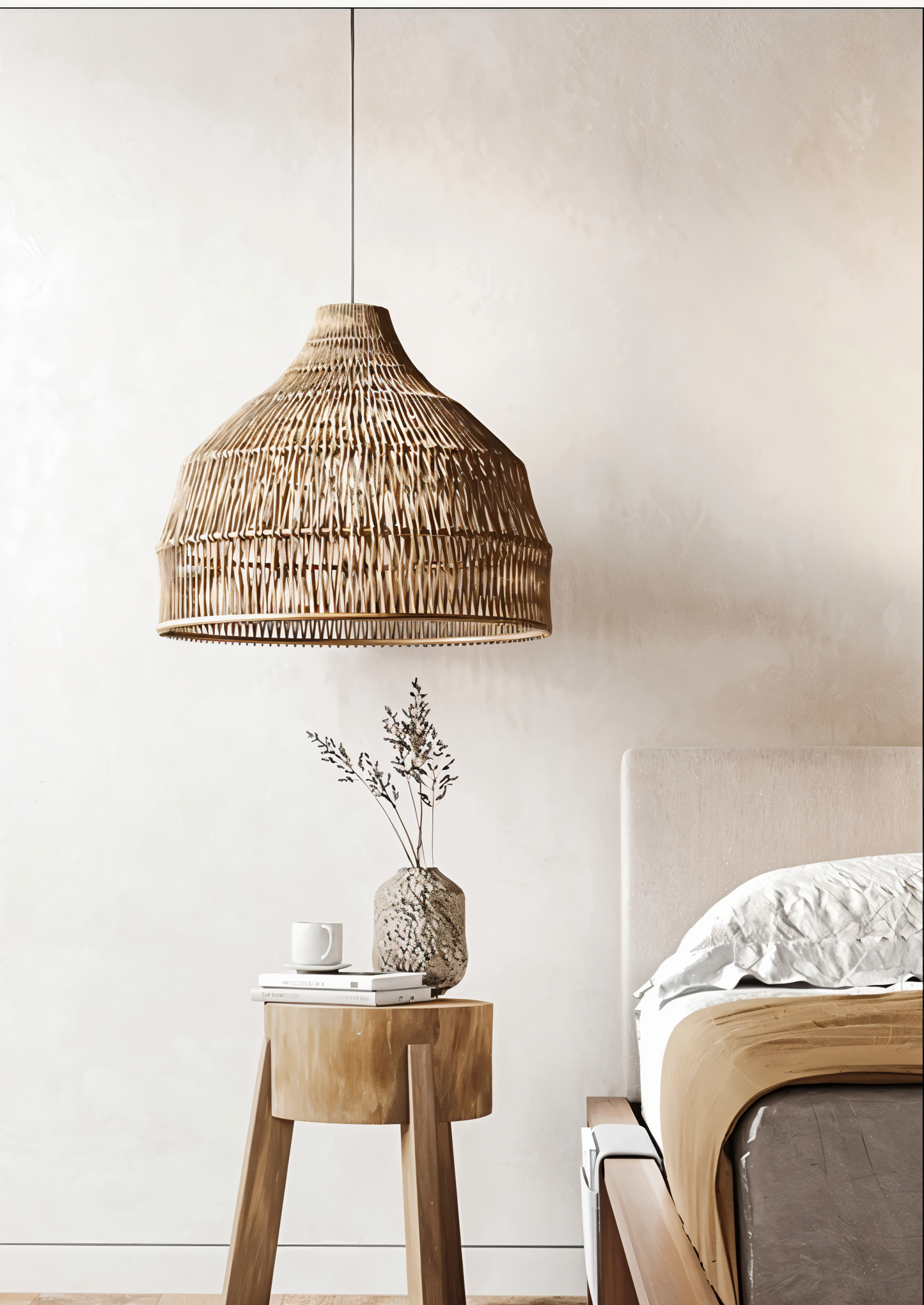 Hatwicker pendellampe - hængelampe i brun-beige konisk rattan - nedadrettet lys