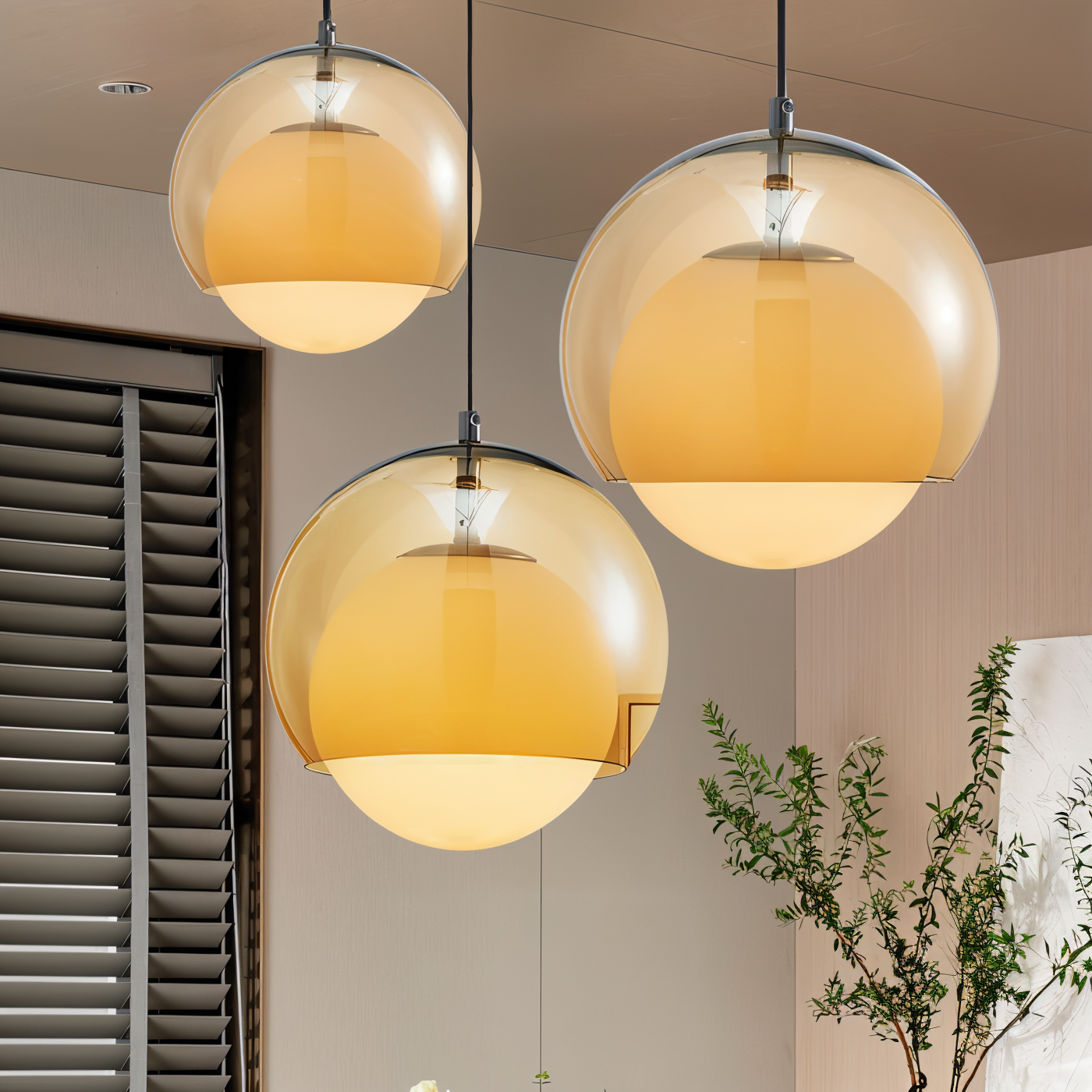 Orangeorb pendellampe - retro bauhaus glaspendellampe - dobbeltlagslampe