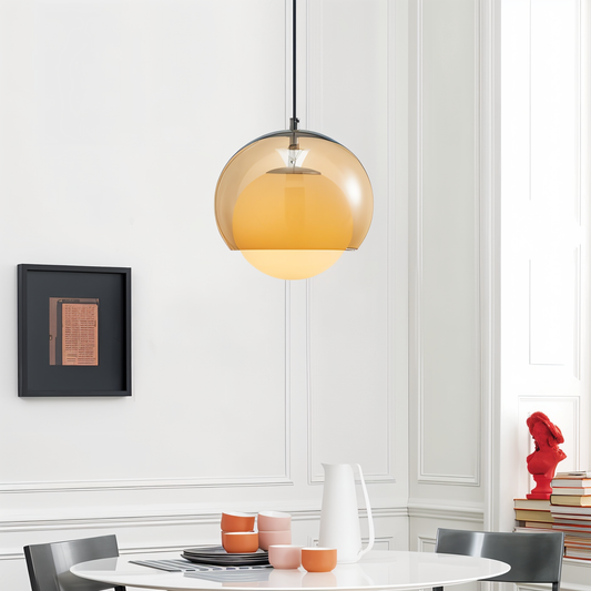 Orangeorb pendellampe - retro bauhaus glaspendellampe - dobbeltlagslampe