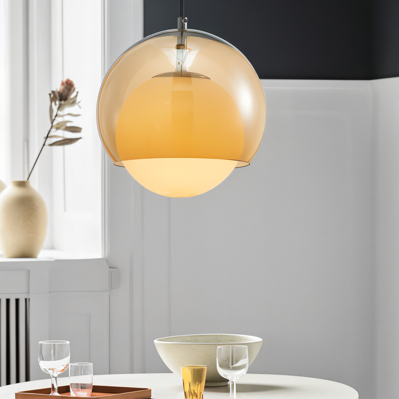 Orangeorb pendellampe - retro bauhaus glaspendellampe - dobbeltlagslampe