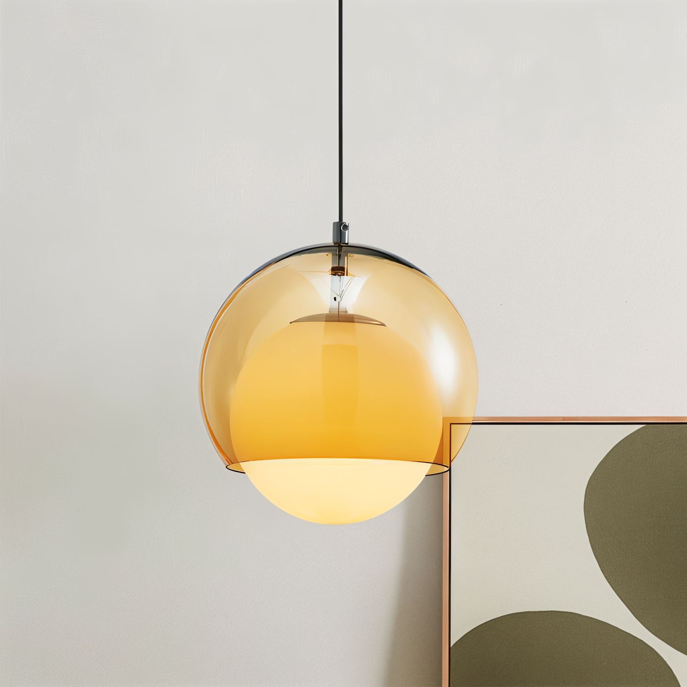 Orangeorb pendellampe - retro bauhaus glaspendellampe - dobbeltlagslampe