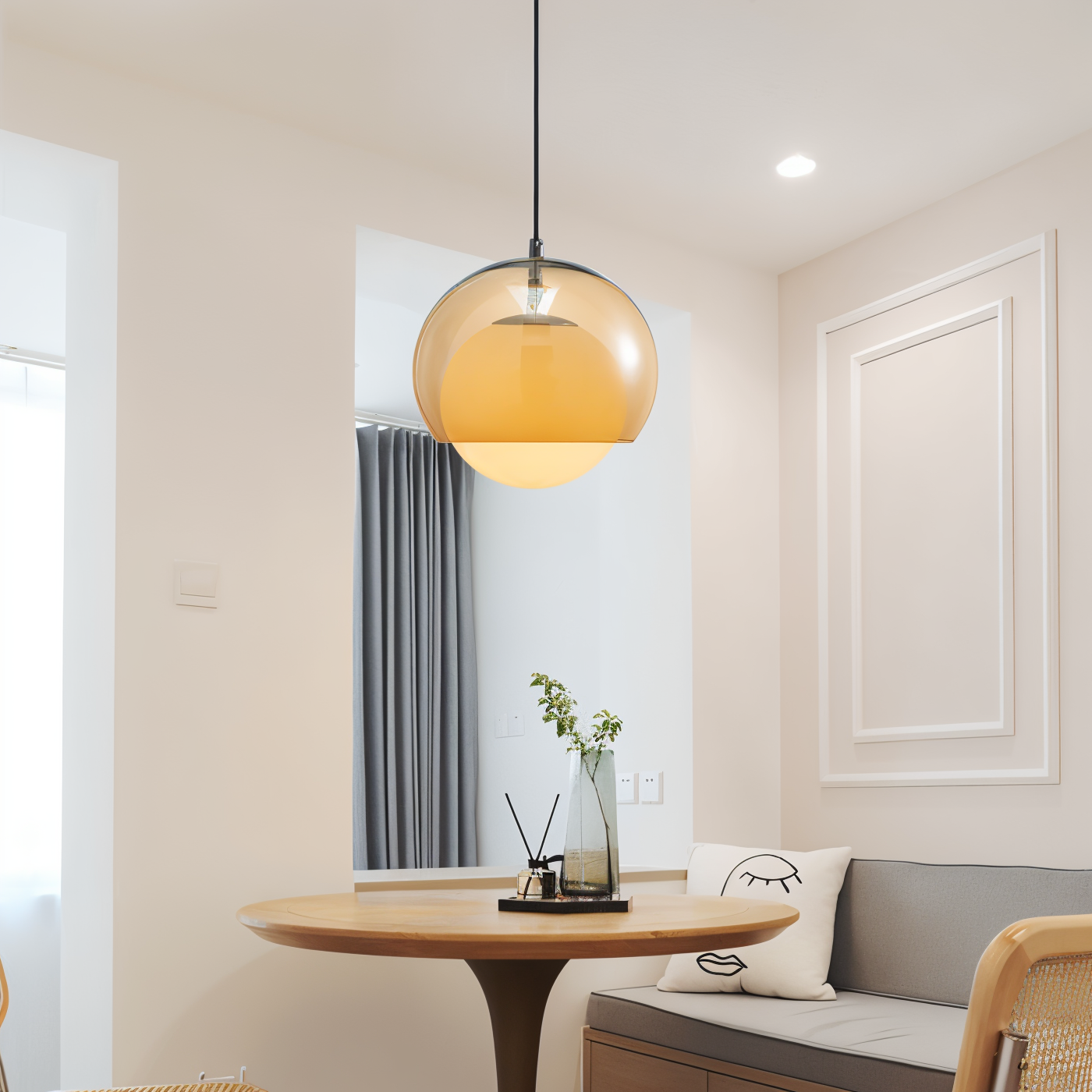 Orangeorb pendellampe - retro bauhaus glaspendellampe - dobbeltlagslampe
