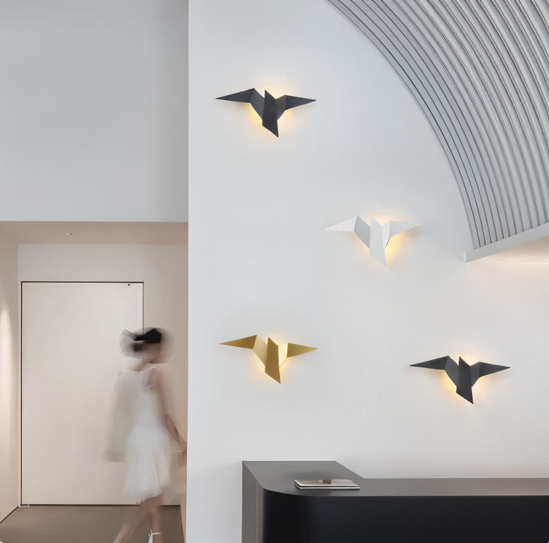 Oritori væglampe - geometrisk origami fugl væglampe - japansk stil væglampe design