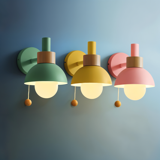 Pastelpop væglampe - wood macaron-væglampe i jern med trækkontakt