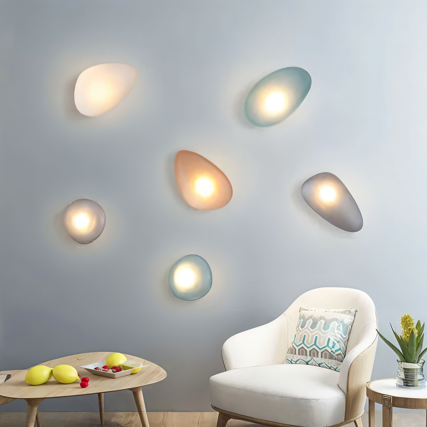 Pebblehue væglampe  - lysende led-væglampe lavet af glas i nordisk stil