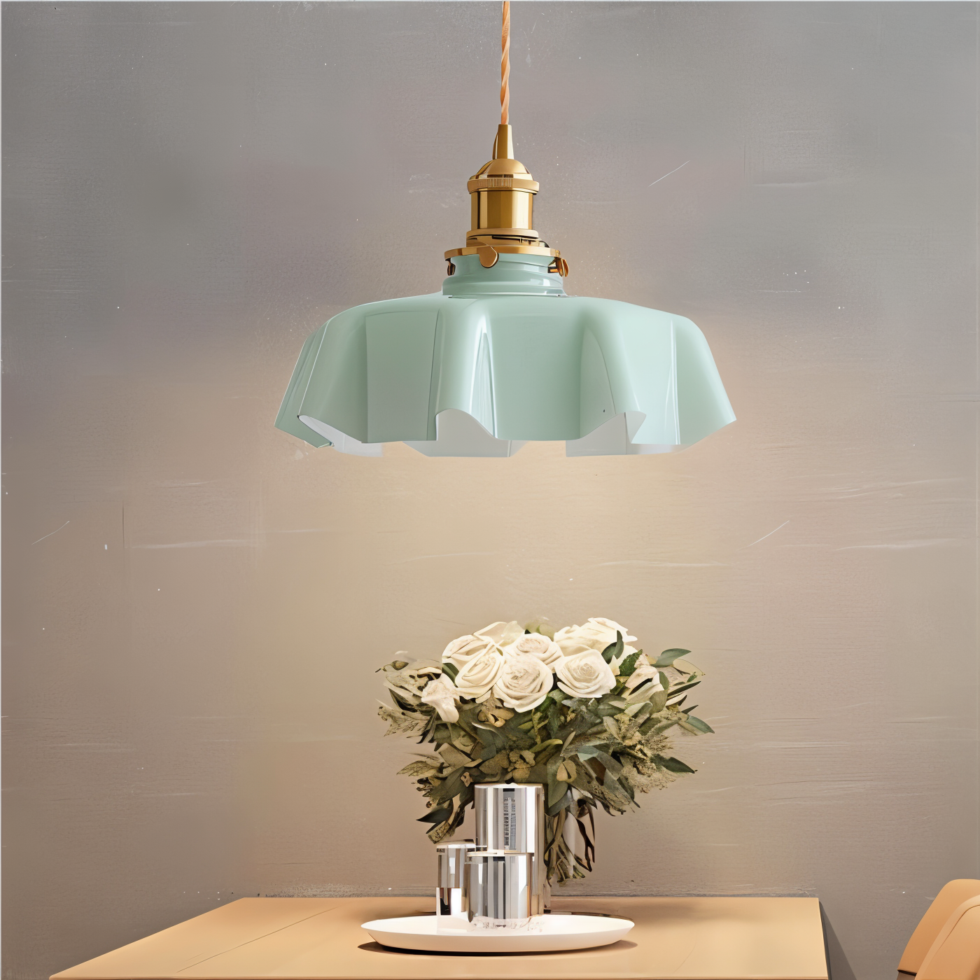 Retrotint pendellampe - blomsterformet cremefarvet glasskærm led-hængelampe