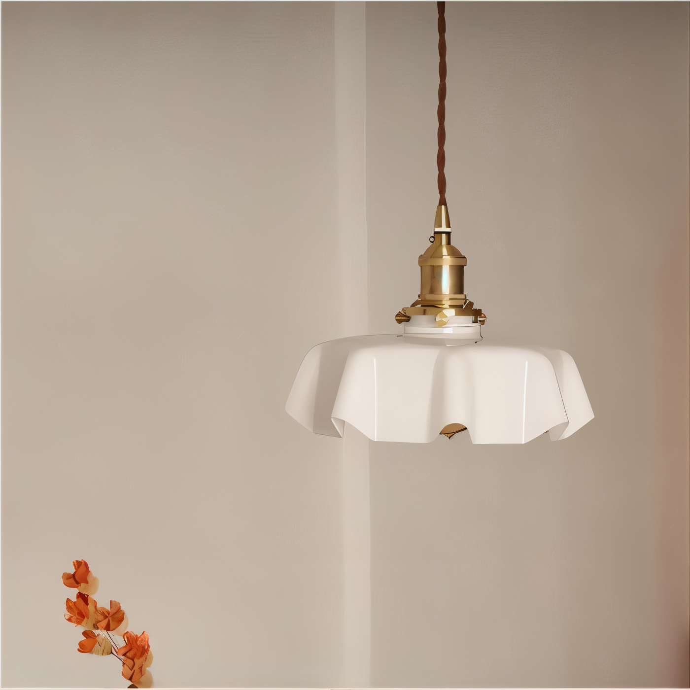Retrotint pendellampe - blomsterformet cremefarvet glasskærm led-hængelampe
