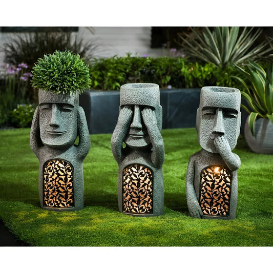 Sensorisk trio - se, hør, tal, ornamenter af resin med solceller