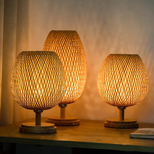 Antiquebamboo - vintage bordlampe i bambus