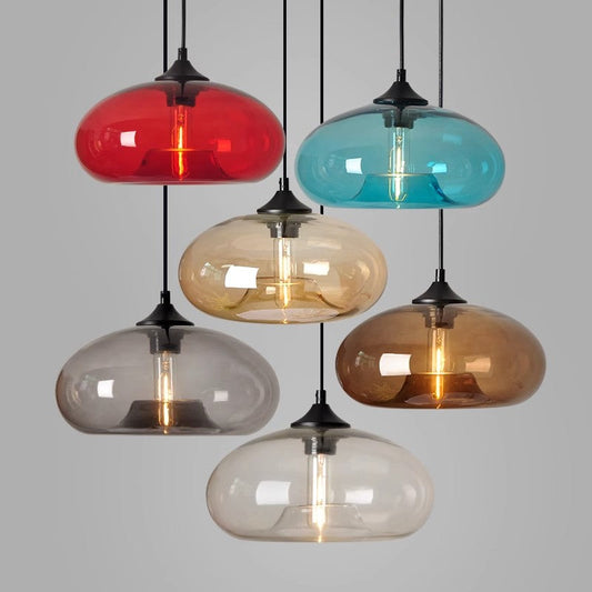 Moderne retro hængelampe i farvet glas