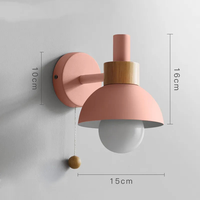 Pastelpop væglampe - wood macaron-væglampe i jern med trækkontakt