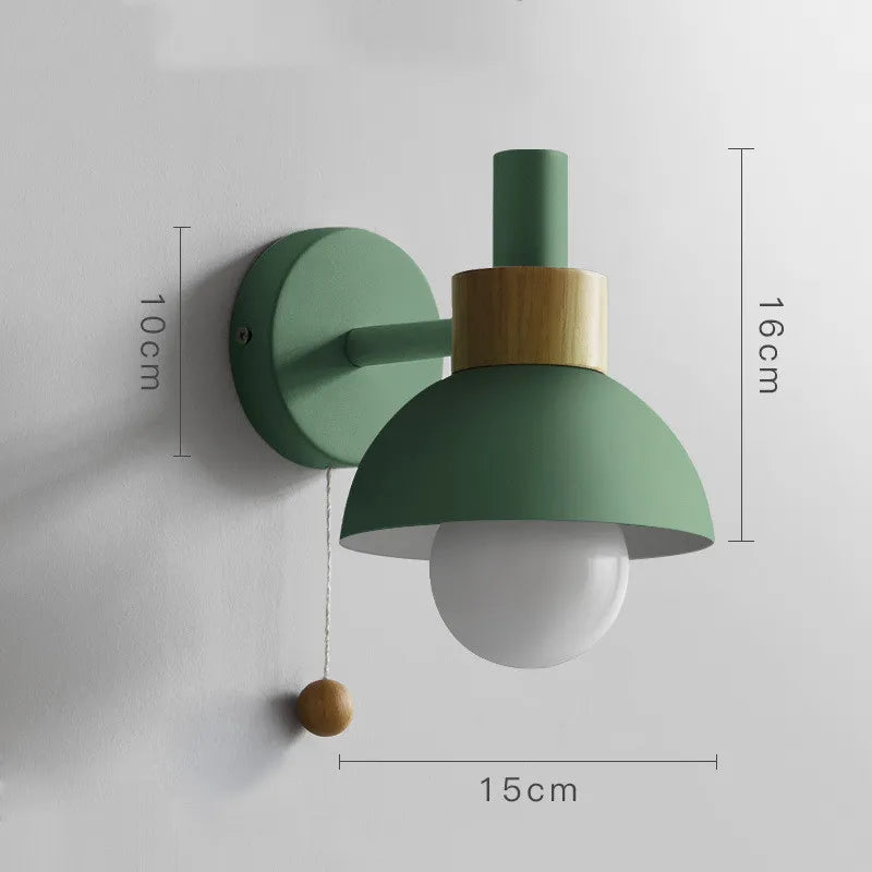 Pastelpop væglampe - wood macaron-væglampe i jern med trækkontakt